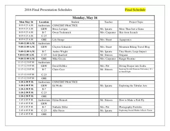 2016 Final Presentation Schedules  Final Schedule  Monday, May 16  Mon May 16  Location  Student