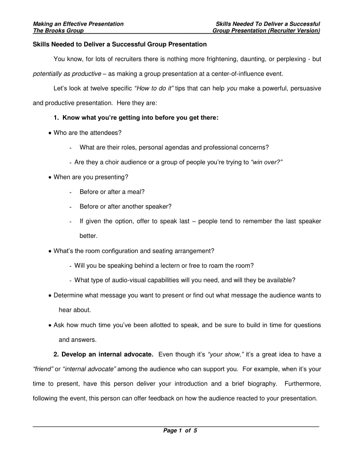 page 1 of 5 making an effective presentation skills