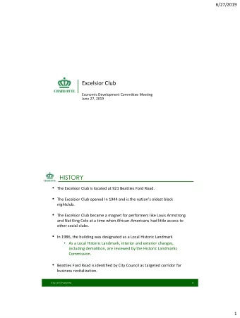 Excelsior Club  Economic Development Committee Meeting  June 27, 2019  HISTORY  The Excelsior
