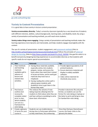 Variety in Content Presentation  It is a good idea to have variety in lecture content presentation: