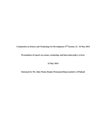 Commission on Science and Technology for Development 17 th Session, 12 - 16 May 2014  Presentation