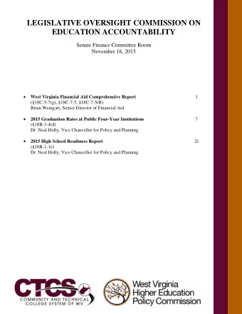 LEGISLATIVE OVERSIGHT COMMISSION ON EDUCATION ACCOUNTABILITY  Senate Finance Committee Room