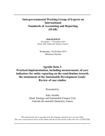 Review of case studies  Presented by  Julie Ansidei  Head, Strategy and Sustainable Finance Unit