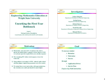 Uncorking the First-Year  Michael Raymer  Department of Computer Science &amp; Engineering