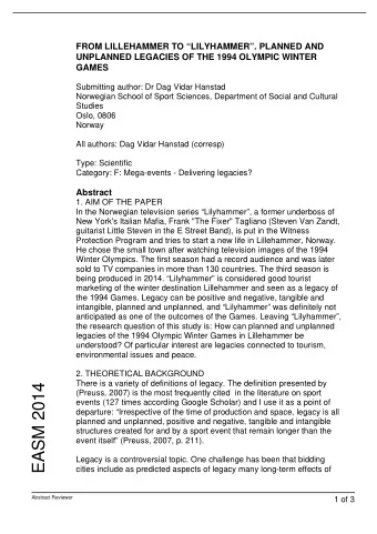 EASM 2014  (Preuss, 2007) is the most frequently cited  in the literature on sport  events (127