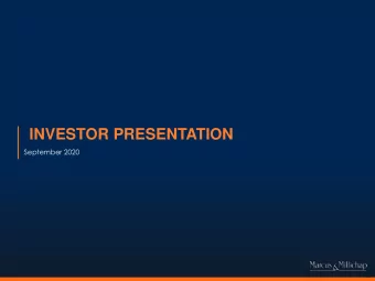 INVESTOR PRESENTATION  September 2020  FORWARD-LOOKING STATEMENTS Certain statements in this