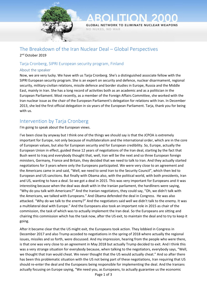 the breakdown of the iran nuclear deal global perspectives