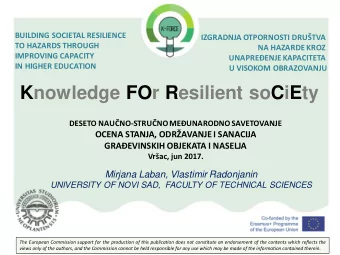 Knowledge FOr Resilient soCiEty DESETO NAUNO - STRUNO MEUNARODNO SAVETOVANJE OCENA STANJA,