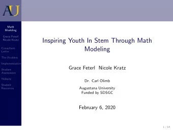 Inspiring Youth In Stem Through Math  Nicole Kratz  Modeling  Consultant  Letter  The Problem