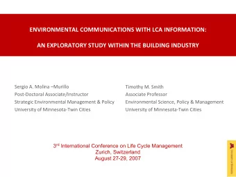 ENVIRONMENTAL COMMUNICATIONS WITH LCA INFORMATION: AN EXPLORATORY STUDY WITHIN THE BUILDING
