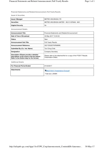 Financial Statements and Related Announcement::Full Yearly Results  Page 1 of 1  Financial