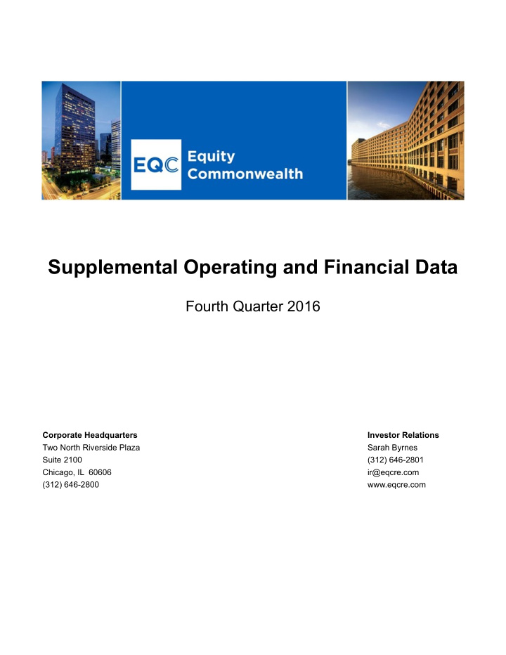 supplemental operating and financial data