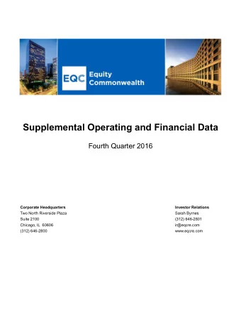 Supplemental Operating and Financial Data  Fourth Quarter 2016  Corporate Headquarters  Investor