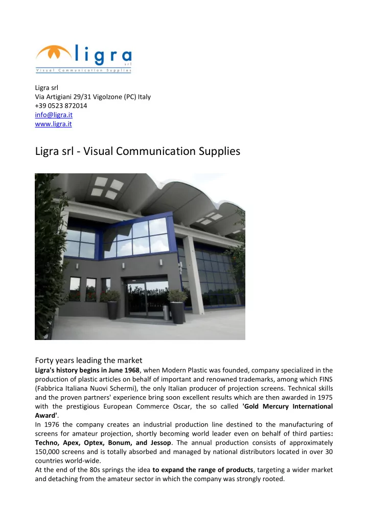 ligra srl via artigiani 29 31 vigolzone pc italy 39 0523