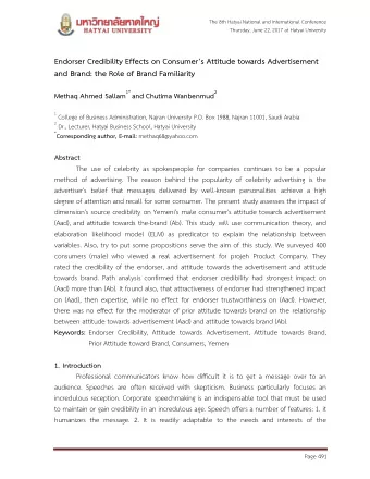 Endorser Credibility Effects on Consumers Attitude towards Advertisement  and Brand: the Role of