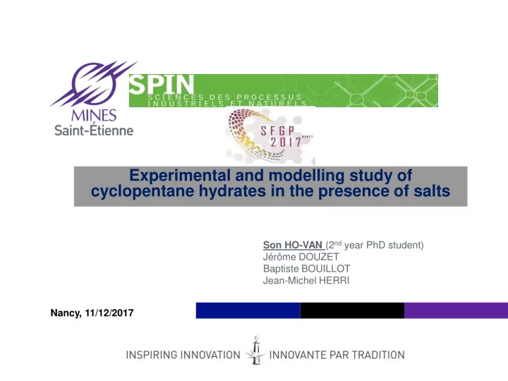 experimental and modelling study of cyclopentane hydrates