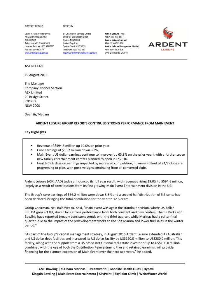 asx release 19 august 2015 the manager company notices