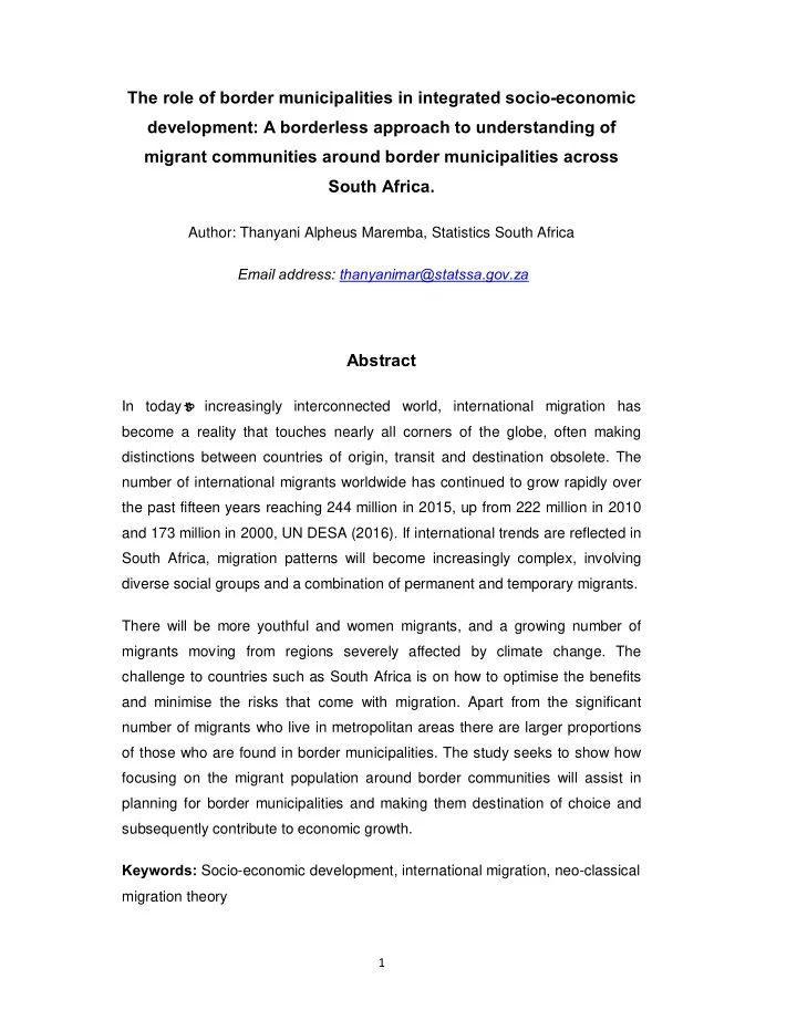 the role of border municipalities in integrated socio