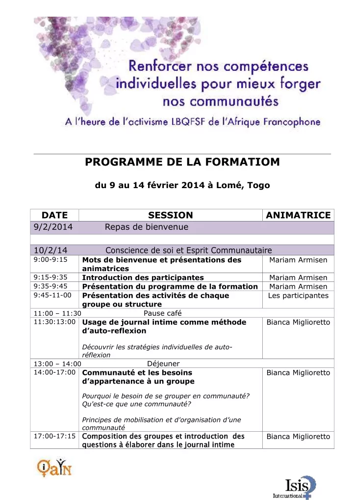 programme de la formatiom
