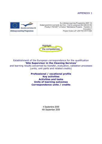 APPENDIX 1  Eu Lifelong Learning Programme 2007-13  Subprogramme Leonardo da Vinci - Call for