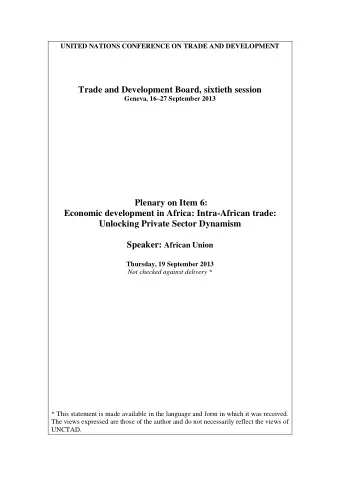 Trade and Development Board, sixtieth session Geneva, 16  27 September 2013  Plenary on Item 6: