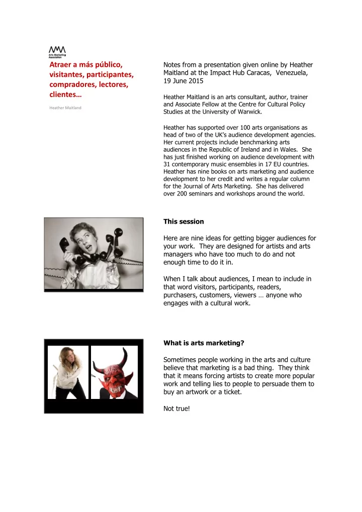 heather has supported over 100 arts organisations as head