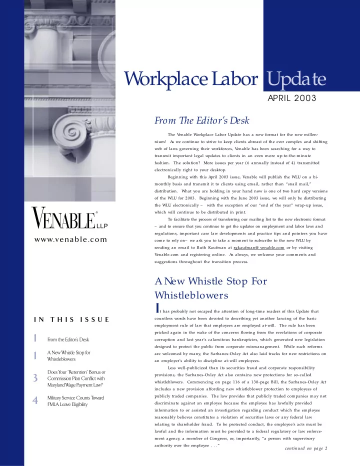 w orkplace labor update