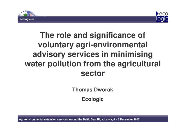 the role and significance of voluntary agri environmental