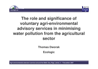 The role and significance of  voluntary agri-environmental  advisory services in minimising  water