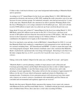 Id like to take a look back in history to get some background understanding of Manitoba Hydro