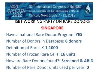 ISBT WORKING PARTY ON RARE DONORS  SINGAPORE Have a national Rare Donor Program: YES Number of