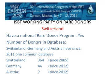 ISBT WORKING PARTY ON RARE DONORS  Switzerland  Have a national Rare Donor Program: Yes  Number of