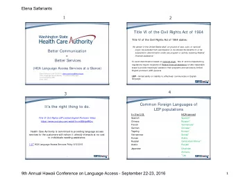 Elena Safariants  1  2  Title VI of the Civil Rights Act of 1964  Title VI of the Civil Rights Act