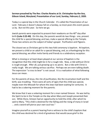 Sermon preached by The Rev. Charles Rowins at St. Christopher-by-the-Sea,  Gibson Island, Maryland,