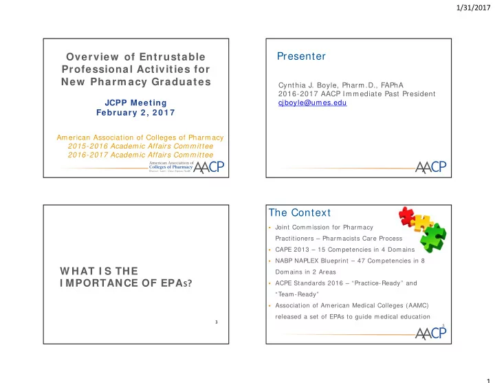 presenter overview of entrustable professional activities