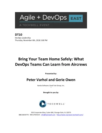 Bring  Your  Team  Home  Safely:  What    DevOps  Teams  Can  Learn