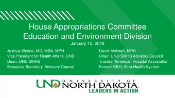 House Appropriations Committee  Education and Environment Division  January 15, 2019  Joshua Wynne,