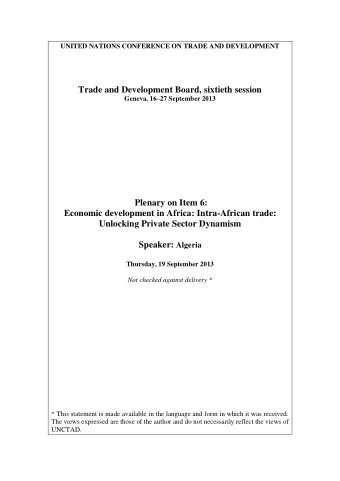 Trade and Development Board, sixtieth session Geneva, 16  27 September 2013  Plenary on Item 6:
