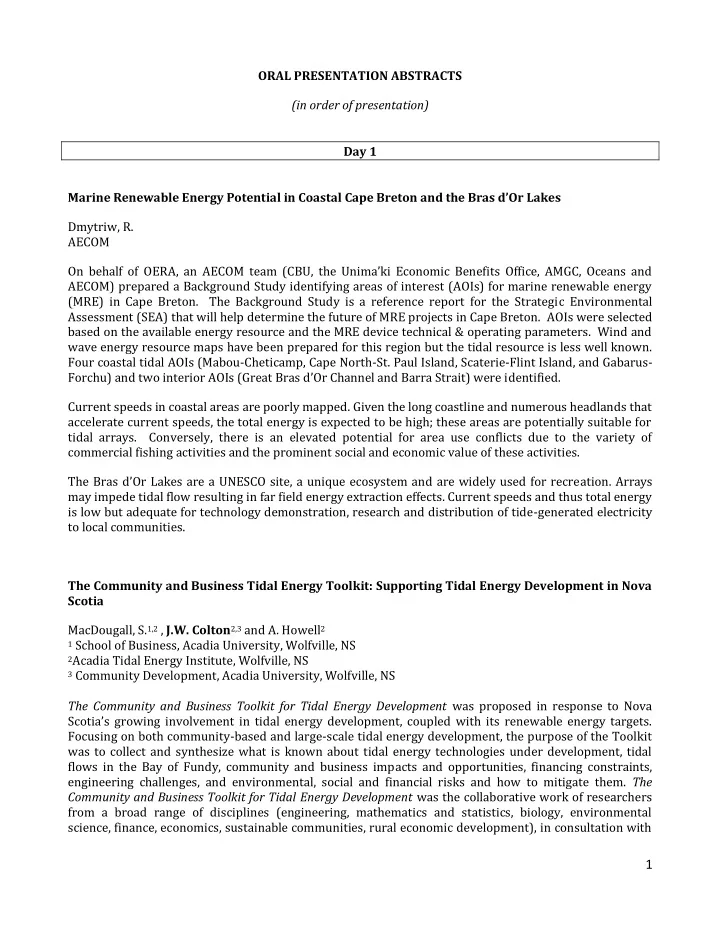 oral presentation abstracts in order of presentation day