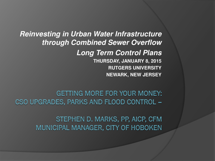 reinvesting in urban water infrastructure through