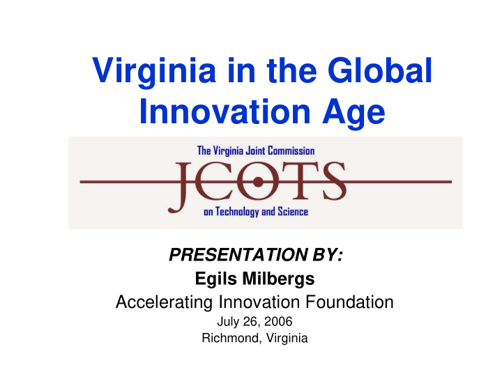virginia in the global innovation age
