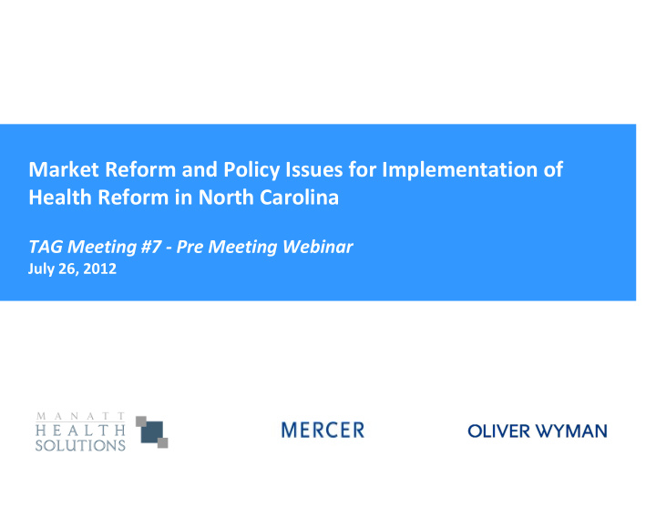 market reform and policy issues for implementation of