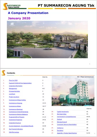 PT SUMMARECON AGUNG Tbk  A Company Presentation  January 2020  Rainbow Springs Condovilla  Rainbow