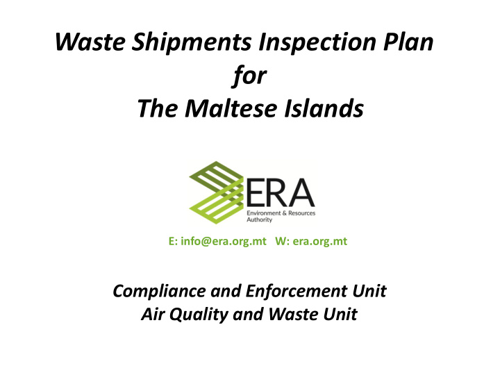 waste shipments inspection plan