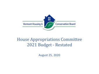 2021 Budget - Restated  August 25, 2020  Housing &amp; Conservation Impacts Housing for All Revenue