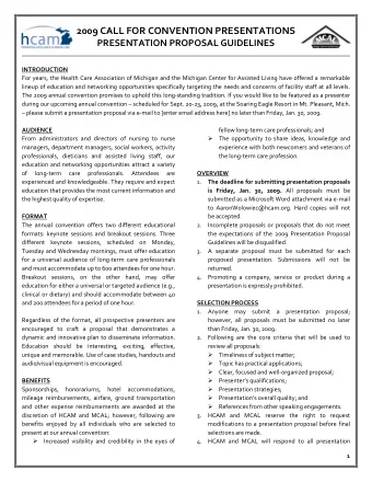 2009 CALL FOR CONVENTION PRESENTATIONS PRESENTATION PROPOSAL GUIDELINES INTRODUCTION For years, the
