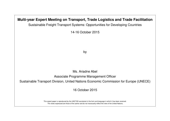 multi year expert meeting on transport trade logistics