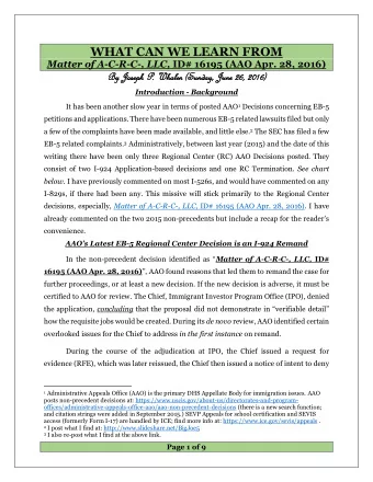 WHAT CAN WE LEARN FROM Matter of A-C-R-C-, LLC, ID# 16195 (AAO Apr. 28, 2016)  By  y Joseph  Joseph