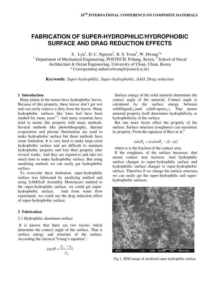 fabrication of super hydrophilic hydrophobic surface and