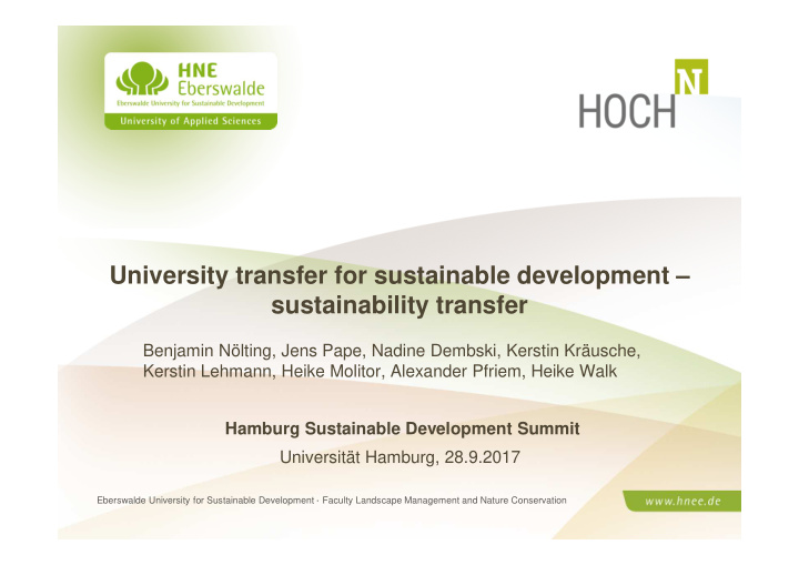 university transfer for sustainable development